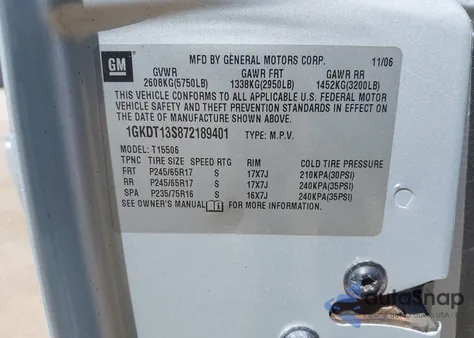 2007 GMC Envoy Slt z USA, uszkodzony, nr VIN 1GKDT13S872189401